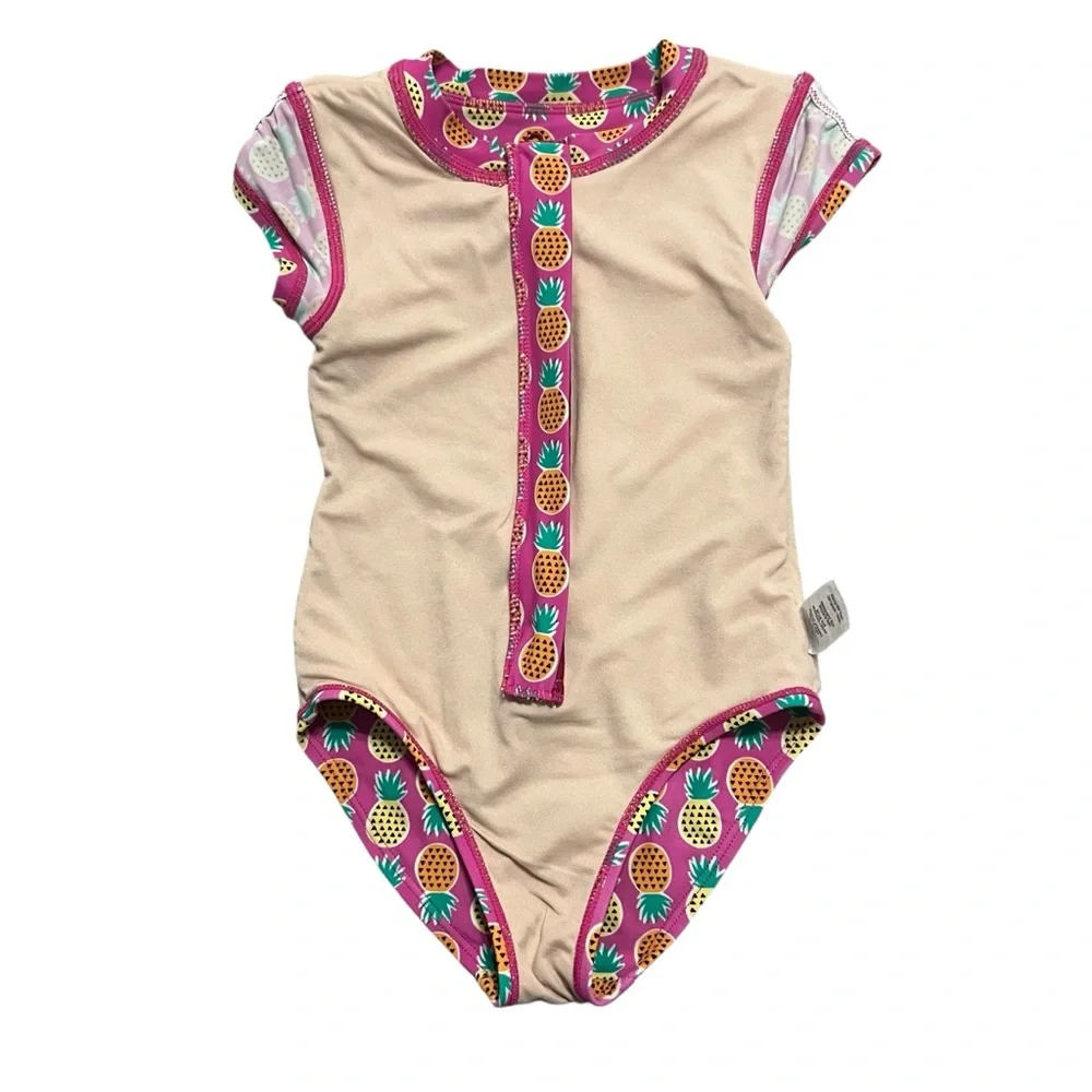 Tea Collection 5Y Pink Pineapple Rashguard One-Piece Swim Bathing Suit